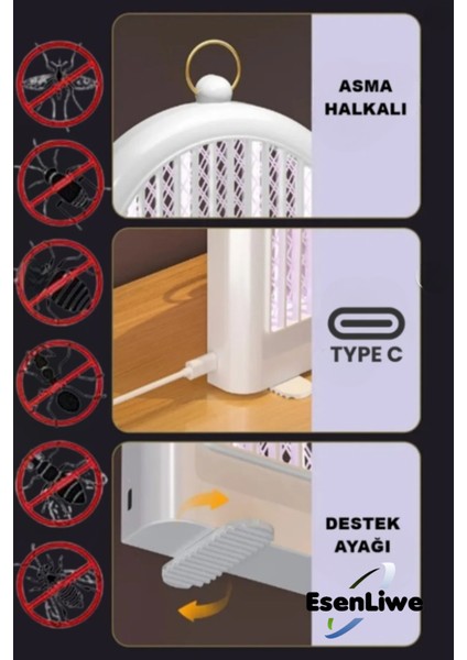 Pencere Tipi Kablosuz Şarjlı Sinek Öldürücü Asılabilir Veya Masaüstü 10W modelleri