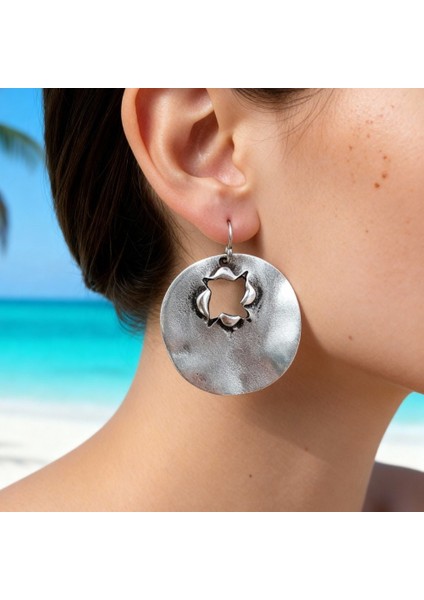 Kurşun Deliği Şekilli Kadın Küpe Çift Adet Gümüş Kaplama El Yapımı Küpe