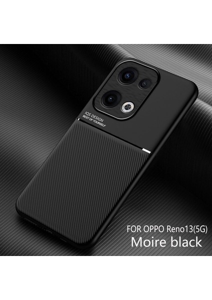 Oppo RENO13 Kılıfı, Şık Moire Gömülü Demir Plaka Halkasız Braketli Telefon Kılıfı-Siyah (Yurt Dışından)