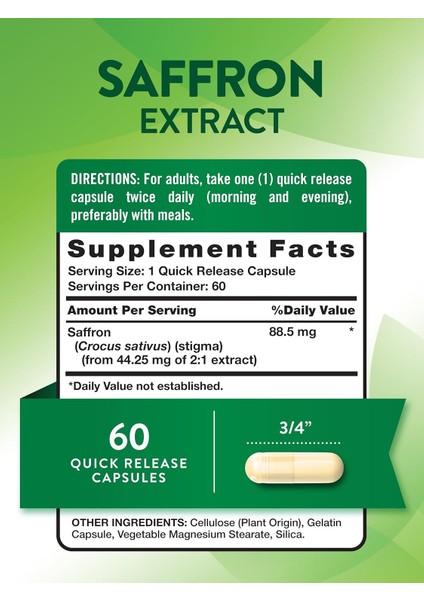 Saffron(Safran) Extract Capsules | 60 Count | Concentrated Extract | Non-Gmo & Gluten Free modelleri