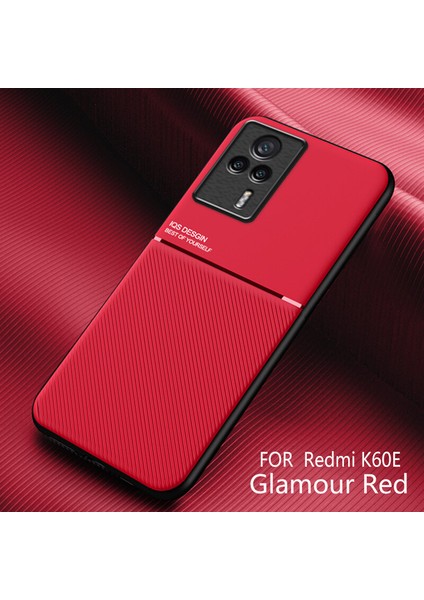 Xiaomi Redmi K60E Kılıfı, Şık Moire Gömülü Demir Plaka Halkasız Braketli Telefon Kılıfı-Kırmızı (Yurt Dışından)