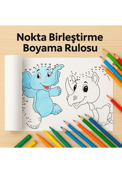 Hayvanlar Dünyası Nokta Birleştirme Boyama Rulosu | 5 Metrelik Çocuk Aktivite Kağıdı | Eğitici ve Eğlenceli Boyama Rulosu