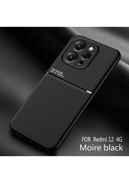 Xiaomi Redmi 12 4g Kılıfı, Şık Moire Gömülü Demir Plaka Halkasız Braketli Telefon Kılıfı-Siyah (Yurt Dışından)