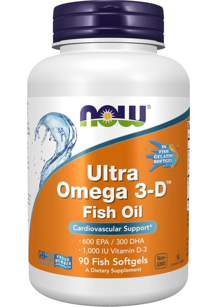 Now Ultra Omega 3-D™, Omega 3 Fish Oil 1200 Mg Epa 600 Dha 300 + Vitamin D-3 90 Softgels