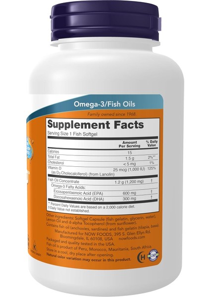 Now Ultra Omega 3-D™, Omega 3 Fish Oil 1200 Mg Epa 600 Dha 300 + Vitamin D-3 90 Softgels fiyatları