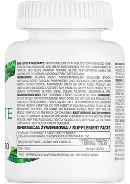 Zinc(Çinko) Picolinate 150 Tablet modelleri