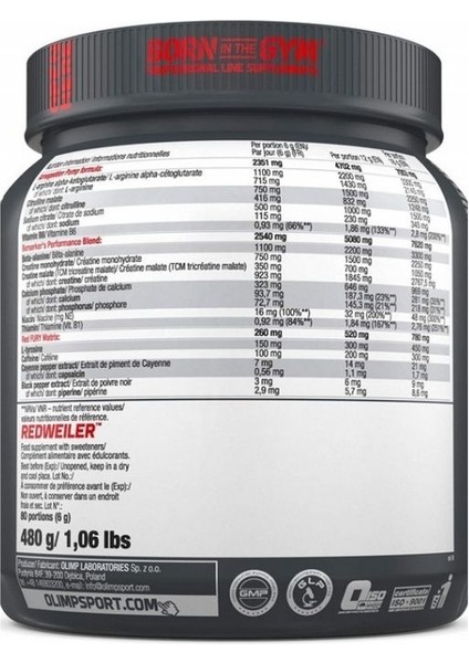 Redweiler Preworkout Powder 480 gr 80 Servis fiyatları