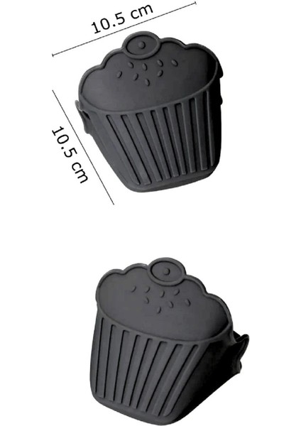 2 Adet Siyah Silikon Yanmaz Yapışmaz Isı Geçirmez Fırın Eldiveni Tutacak