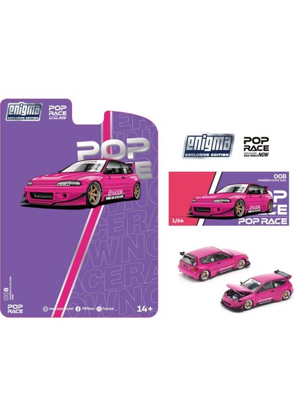 1:64 Pandem Civic Eg6 Pink – Açılabilir Kaputlu Diecast Model Araba PRE008
