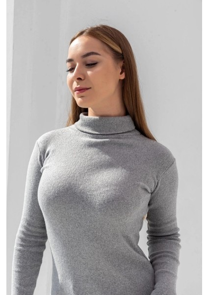 Kadın Pamuklu Balıkçı Yaka Kaşkorse Şardonlu Fitilli Slimfit Kazak Body Standart