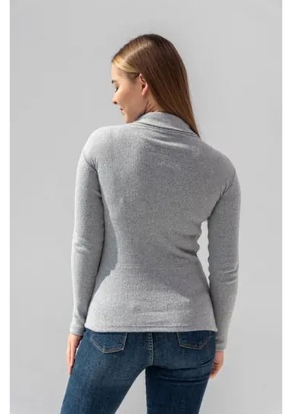 Kadın Pamuklu Balıkçı Yaka Kaşkorse Şardonlu Fitilli Slimfit Kazak Body Standart