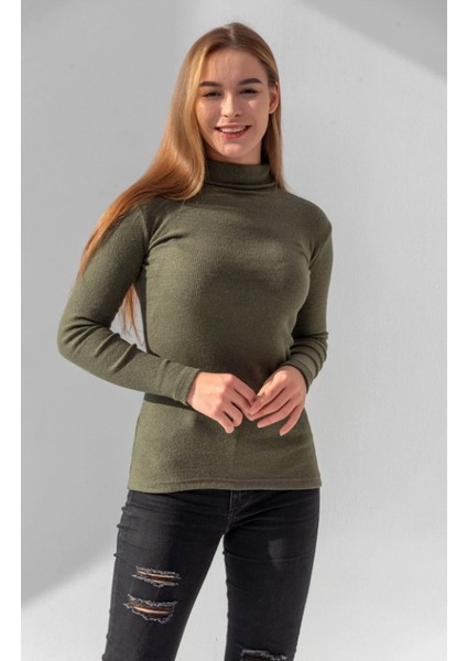 Kadın Pamuklu Balıkçı Yaka Kaşkorse Şardonlu Fitilli Slimfit Kazak Body Standart