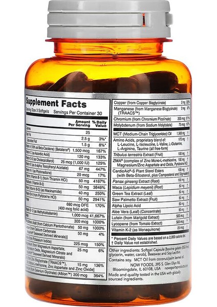 , Sports, Men's Active Sports Multi Vitamin+Tribulus+Maca+Panax+Zma+Mct 90 Softgels fiyatları