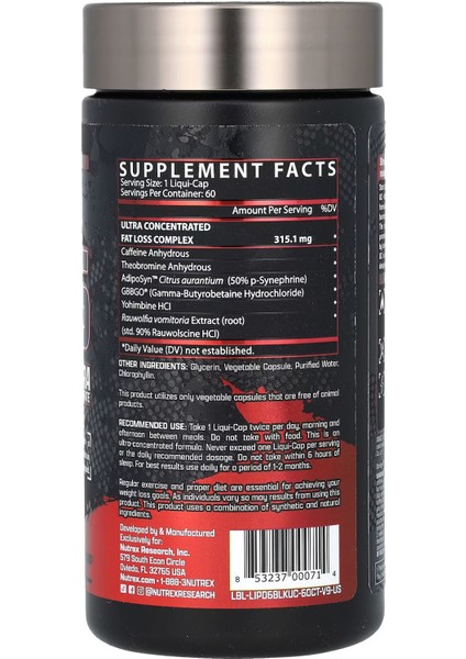 Research, Lıpo-6 Black, Ultra Concentrate, 60 Liqui-Caps fiyatları