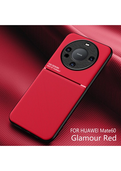 Huawei Mate 60 Kılıfı, Şık Moire Gömülü Demir Plaka Halkasız Braketli Telefon Kılıfı-Kırmızı (Yurt Dışından)
