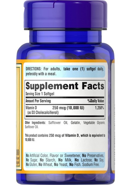 Vitamin D3 250 Mcg (10000 Iu), 100 Softgels fiyatları