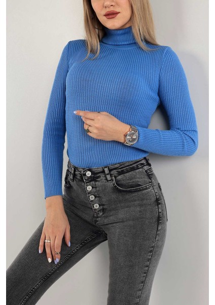 Kadın Pamuklu Balıkçı Yaka Kaşkorse Şardonlu Fitilli Slimfit Kazak Body Standart fiyatları