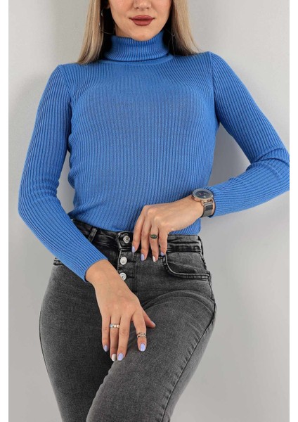 Kadın Pamuklu Balıkçı Yaka Kaşkorse Şardonlu Fitilli Slimfit Kazak Body Standart modelleri