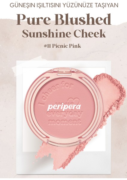 Pastel Tonlarda Sebum Dengeleyici Toz Allık PERIPERA Pure Blushed Sunshine Cheek (11Picnic Pink)