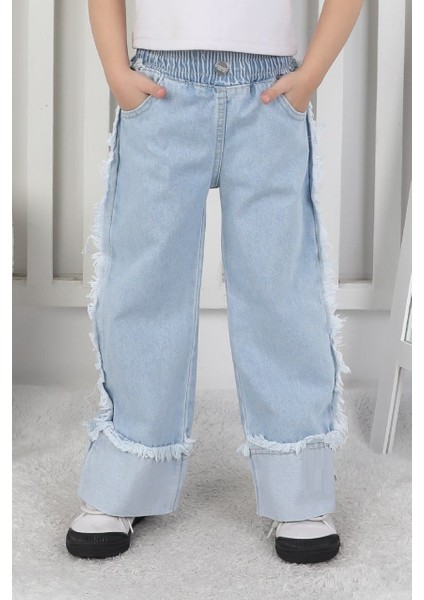 Premium Kalite Mavi Geniş Paça Jean Denim Kız Çocuk Pantolon fiyatları