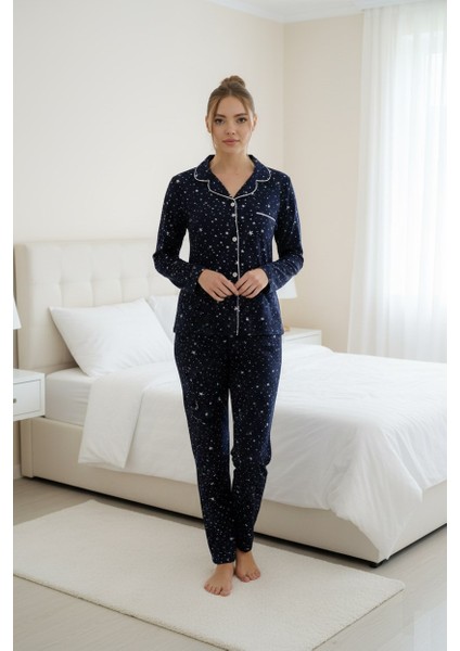 Kadın Gömlek Yaka Önden Düğmeli Saten Biyeli Göğüs Cepli Ince Süet Kışlık Uzun Kol Pijama Takımı fırsatları