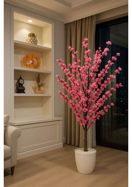 Yapay Ağaç Pembe Kiraz Çiçeği 100 cm Saksı Dahil