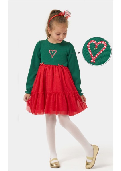 Kız Çocuk Fitilli Fiyonklu Yılbaşı Elbisesi NBK-24920