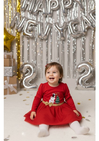 Kız Bebek Beli Fiyonk Detaylı Anvelop Yılbaşı Elbisesi NBK-24923 fiyatları