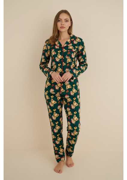 Kadın Gömlek Yaka Önden Düğmeli Saten Biyeli Göğüs Cepli Ince Süet Kışlık Uzun Kol Pijama Takımı fırsatları