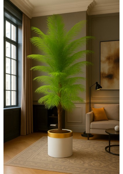 Yapay Areka Ağacı Açık Yeşil Renk Yaprakları Lüx Metal Saksı Dahil