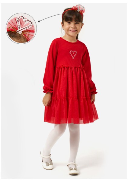 Kız Çocuk Fitilli Fiyonklu Yılbaşı Elbisesi NBK-24920