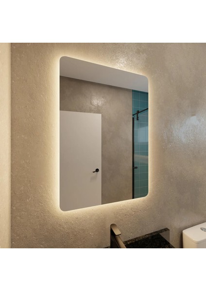 Aurelia LED Ayna – Lüks Köşeleri Yuvarlatılmış Dikdörtgen Ayna