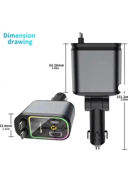 USB C Type-C Araç Şarj Aleti, 4'ü 1 Arada Hızlı Şarj Araç 66W Araç USB Çakmaklık Şarj Cihazı fiyatları