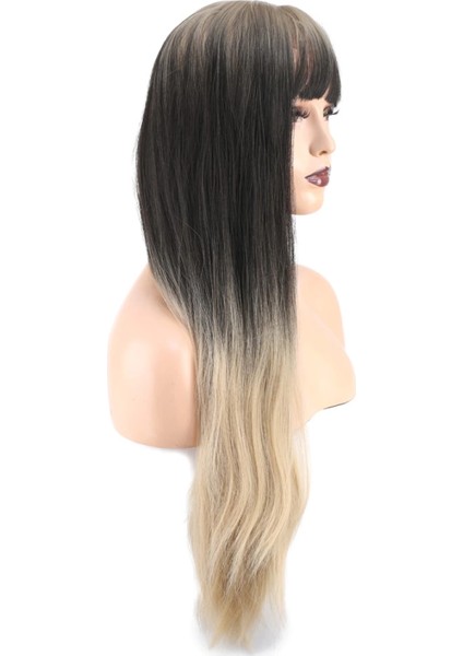Düz Perçemli Uzun Fiber Sentetik Peruk - Küllü Siyah / Balköpüğü Ombreli modelleri