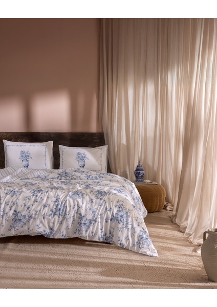 Chapele Çift Kişilik %100 Pamuk Ranforce Baskılı Nevresim Takımı - Mavi