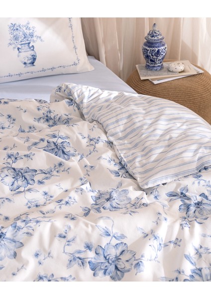Chapele Çift Kişilik %100 Pamuk Ranforce Baskılı Nevresim Takımı - Mavi indirimleri