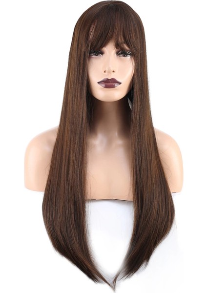 Düz Perçemli Uzun Fiber Sentetik Peruk - Kahve Karamel fiyatları