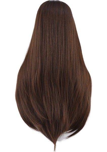 Düz Perçemli Uzun Fiber Sentetik Peruk - Kahve Karamel indirimleri