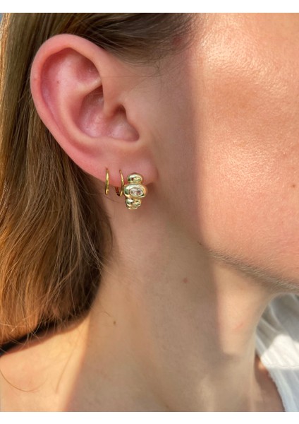 Sıralı Zirkon Gold Çelik Halka Küpe