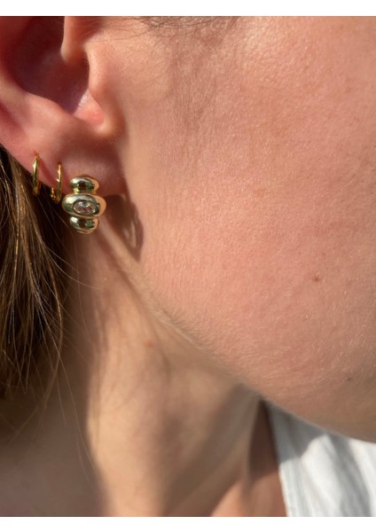 Sıralı Zirkon Gold Çelik Halka Küpe modelleri