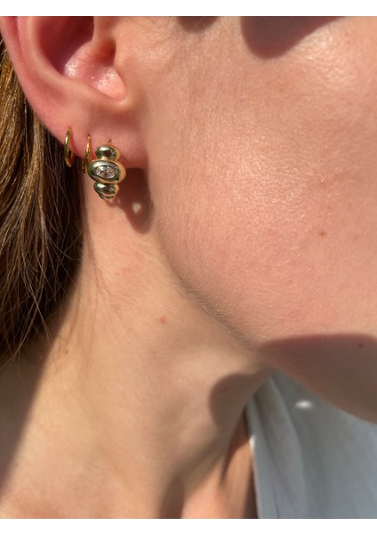 Sıralı Zirkon Gold Çelik Halka Küpe indirimleri