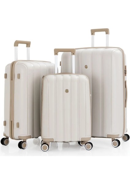 Üçlü Polipropilen Valiz Seti V305 Kemik Şampanya