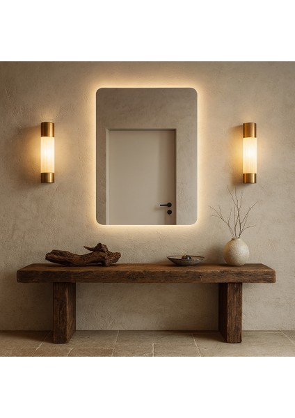 Aurelia LED Ayna – Lüks Köşeleri Yuvarlatılmış Dikdörtgen Ayna