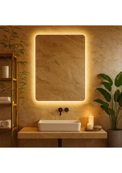Aurelia LED Ayna – Lüks Köşeleri Yuvarlatılmış Dikdörtgen Ayna fiyatları