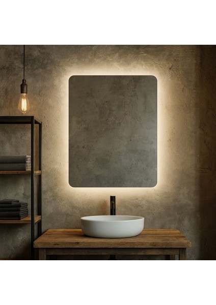 Aurelia LED Ayna – Lüks Köşeleri Yuvarlatılmış Dikdörtgen Ayna modelleri