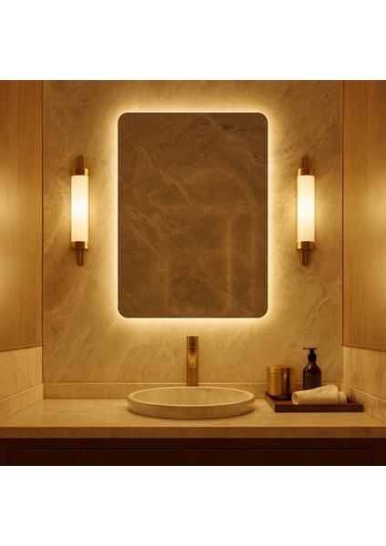 Aurelia LED Ayna – Lüks Köşeleri Yuvarlatılmış Dikdörtgen Ayna