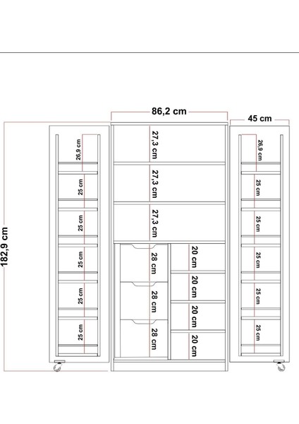 165 Derece Açılabilir 2 Kapaklı, 3 Çekmeceli, Kavanoz Raflı Kiler ve Erzak Mutfak Dolabı