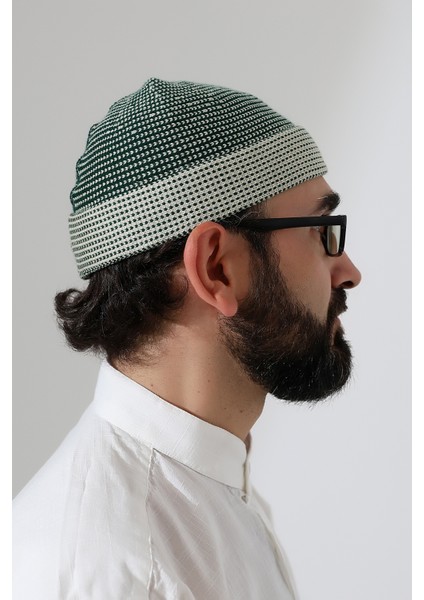 Erkek Kışlık Orlon Katlamalı Namaz Takkesi – Nokta Desenli - Yeşil modelleri