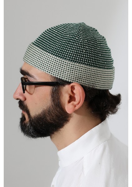 Erkek Kışlık Orlon Katlamalı Namaz Takkesi – Nokta Desenli - Yeşil fırsatları