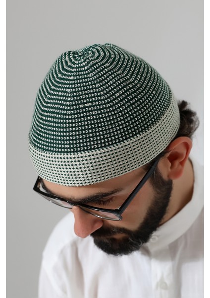 Erkek Kışlık Orlon Katlamalı Namaz Takkesi – Nokta Desenli - Yeşil indirimleri